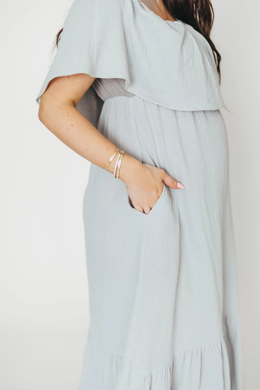Josie 100% Cotton Maxi Dress in Cloud - Bump & Nursing Friendly