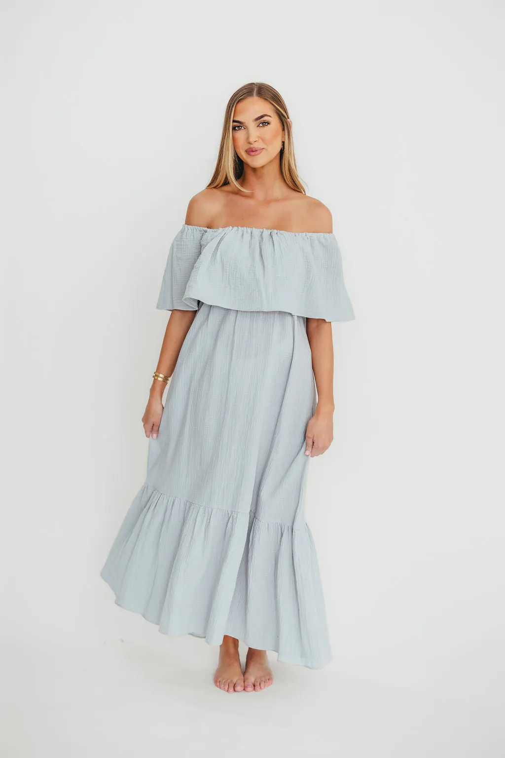 Josie 100% Cotton Maxi Dress in Cloud - Bump & Nursing Friendly