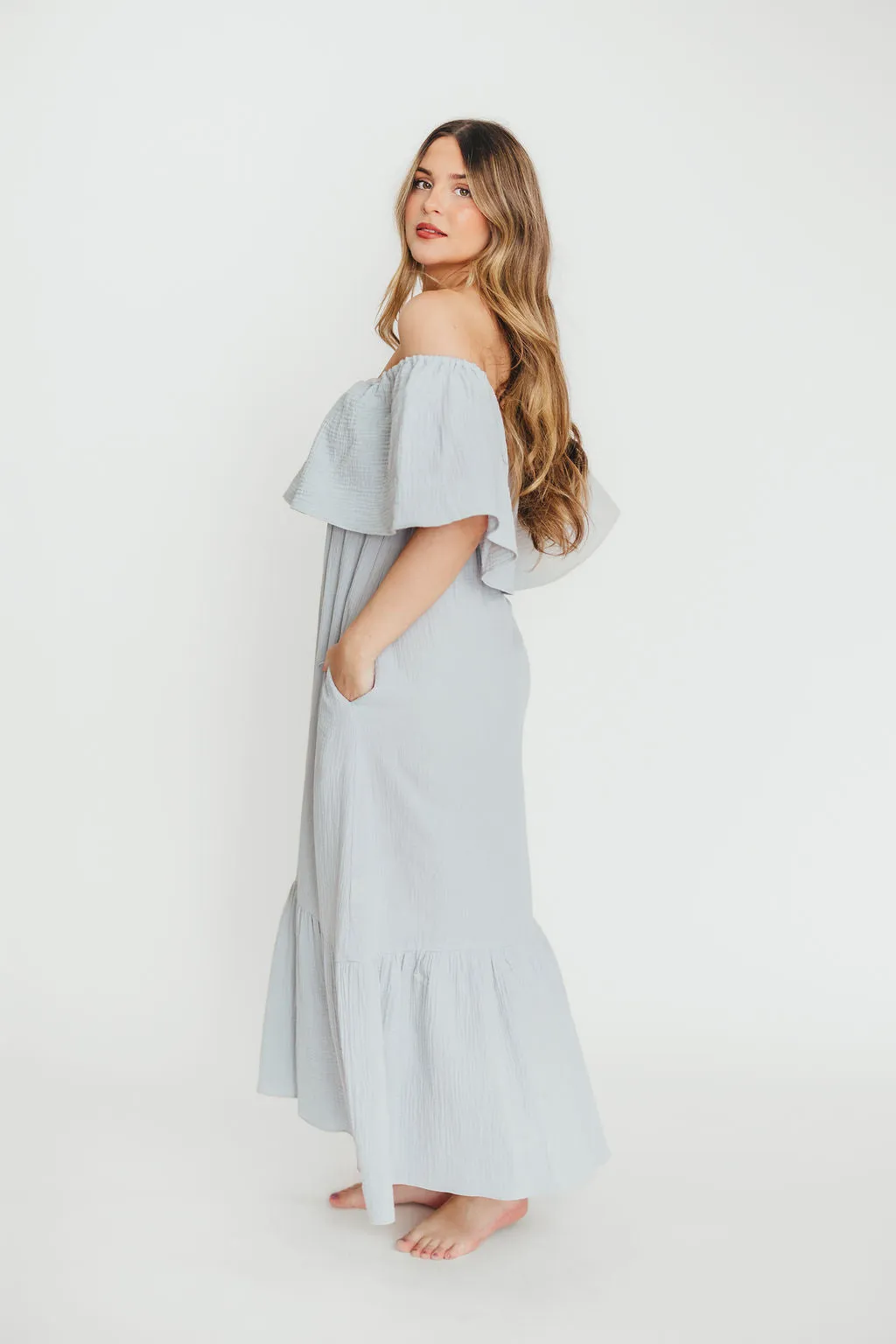 Josie 100% Cotton Maxi Dress in Cloud - Bump & Nursing Friendly