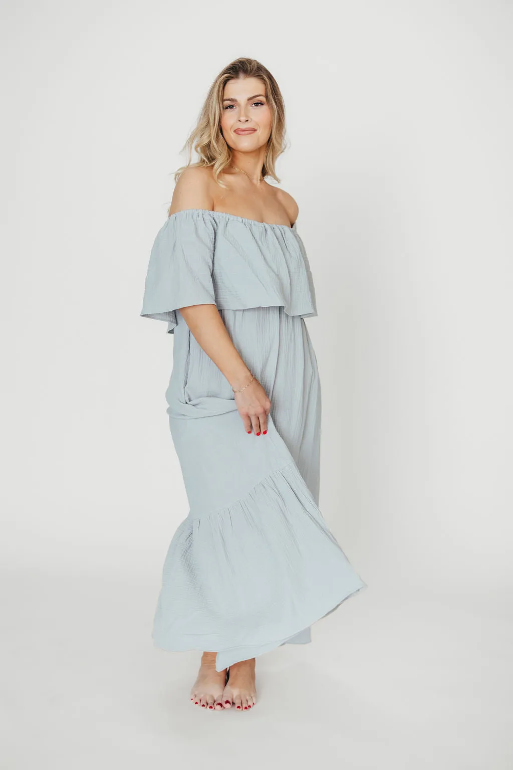 Josie 100% Cotton Maxi Dress in Cloud - Bump & Nursing Friendly