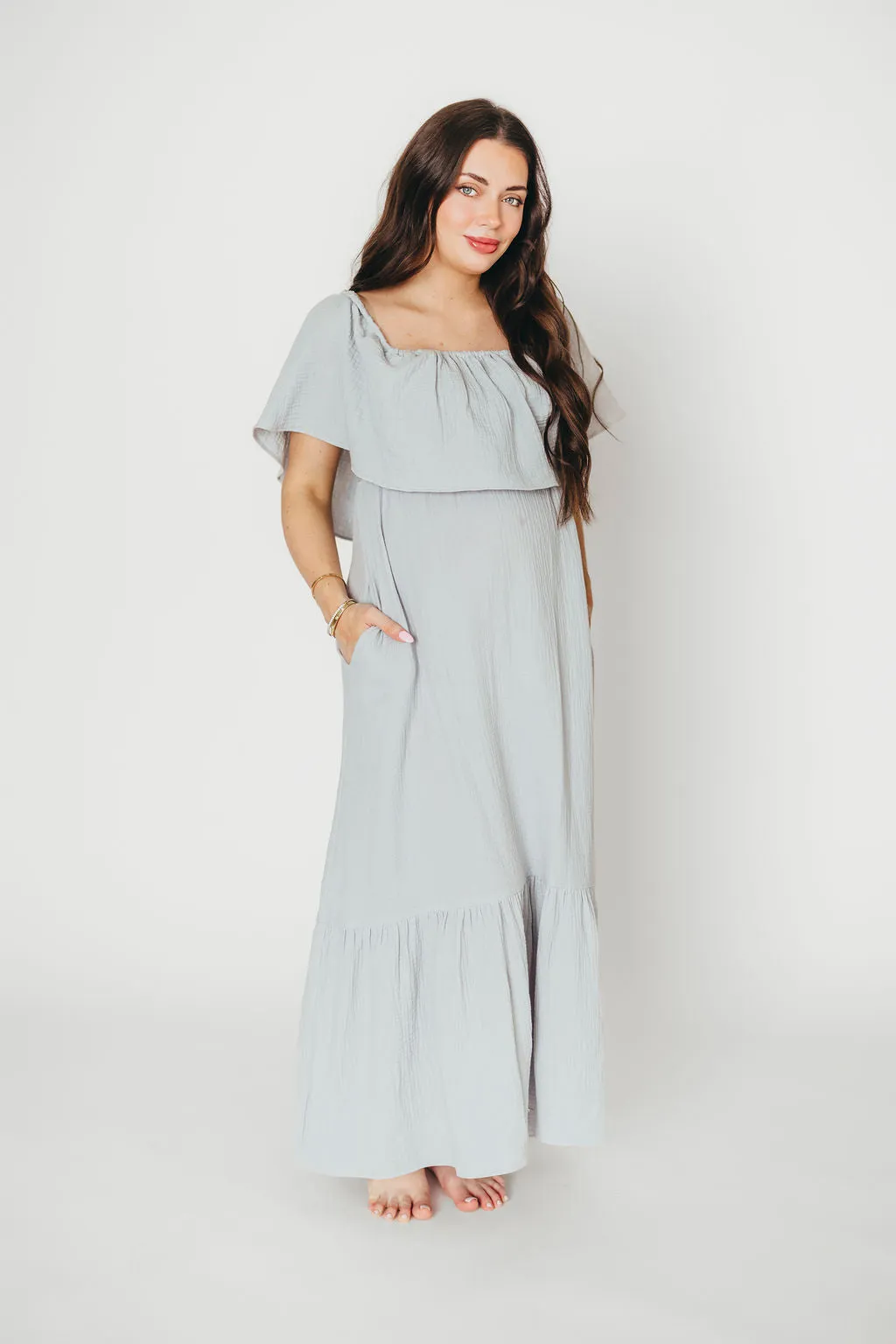 Josie 100% Cotton Maxi Dress in Cloud - Bump & Nursing Friendly