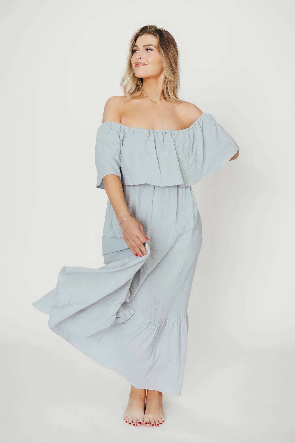 Josie 100% Cotton Maxi Dress in Cloud - Bump & Nursing Friendly