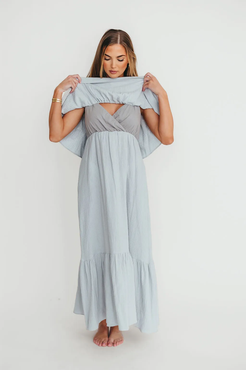 Josie 100% Cotton Maxi Dress in Cloud - Bump & Nursing Friendly