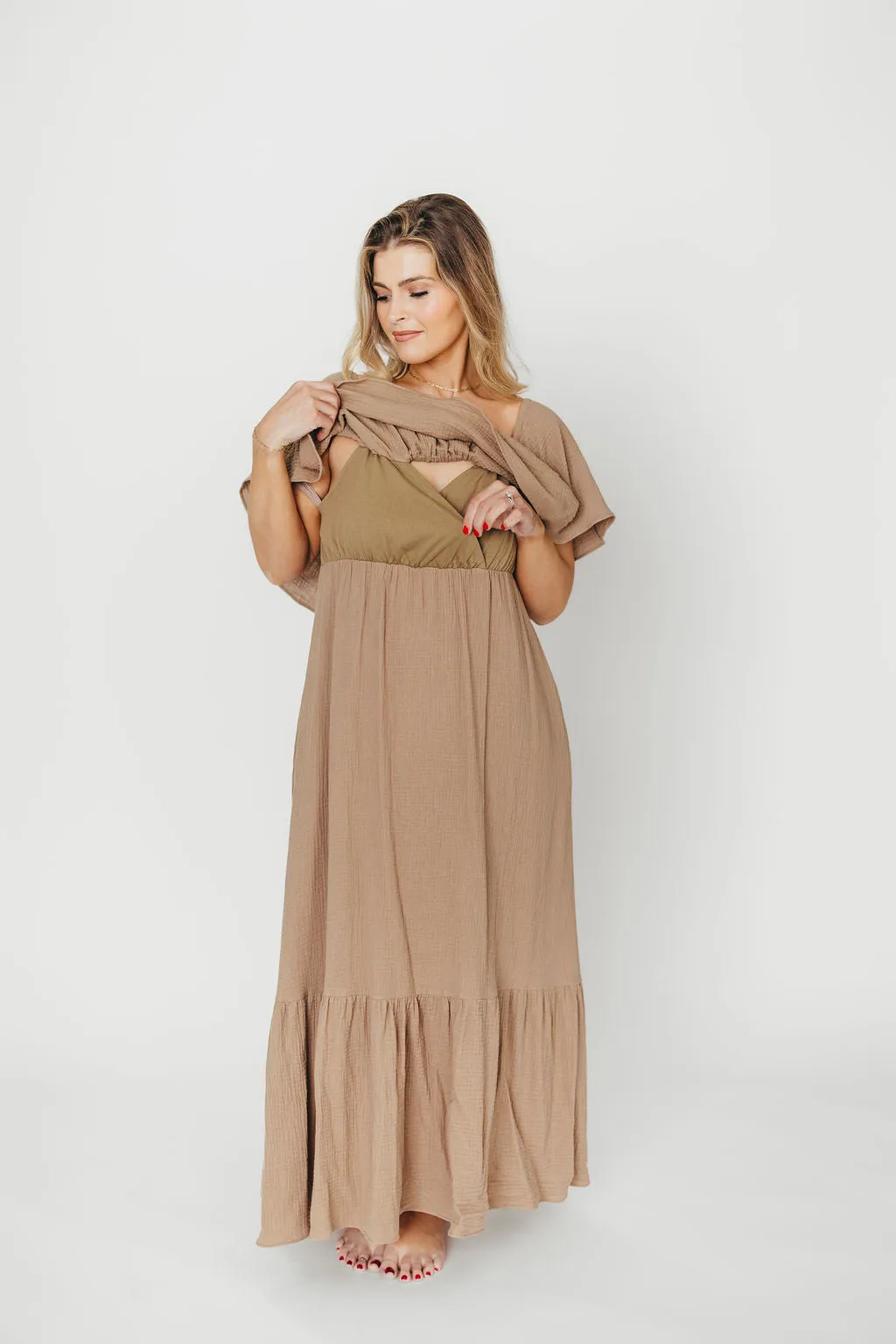 Josie 100% Cotton Maxi Dress in Dry Thyme - Bump & Nursing Friendly