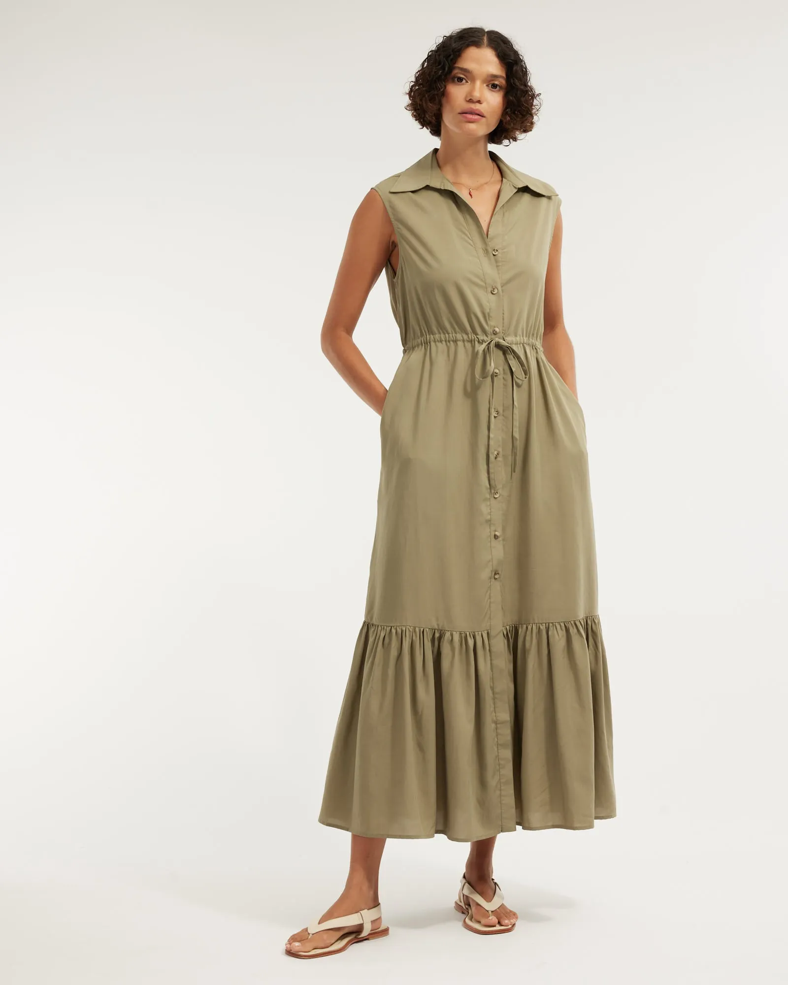 Kate Buttoned Maxi Dress - Olive