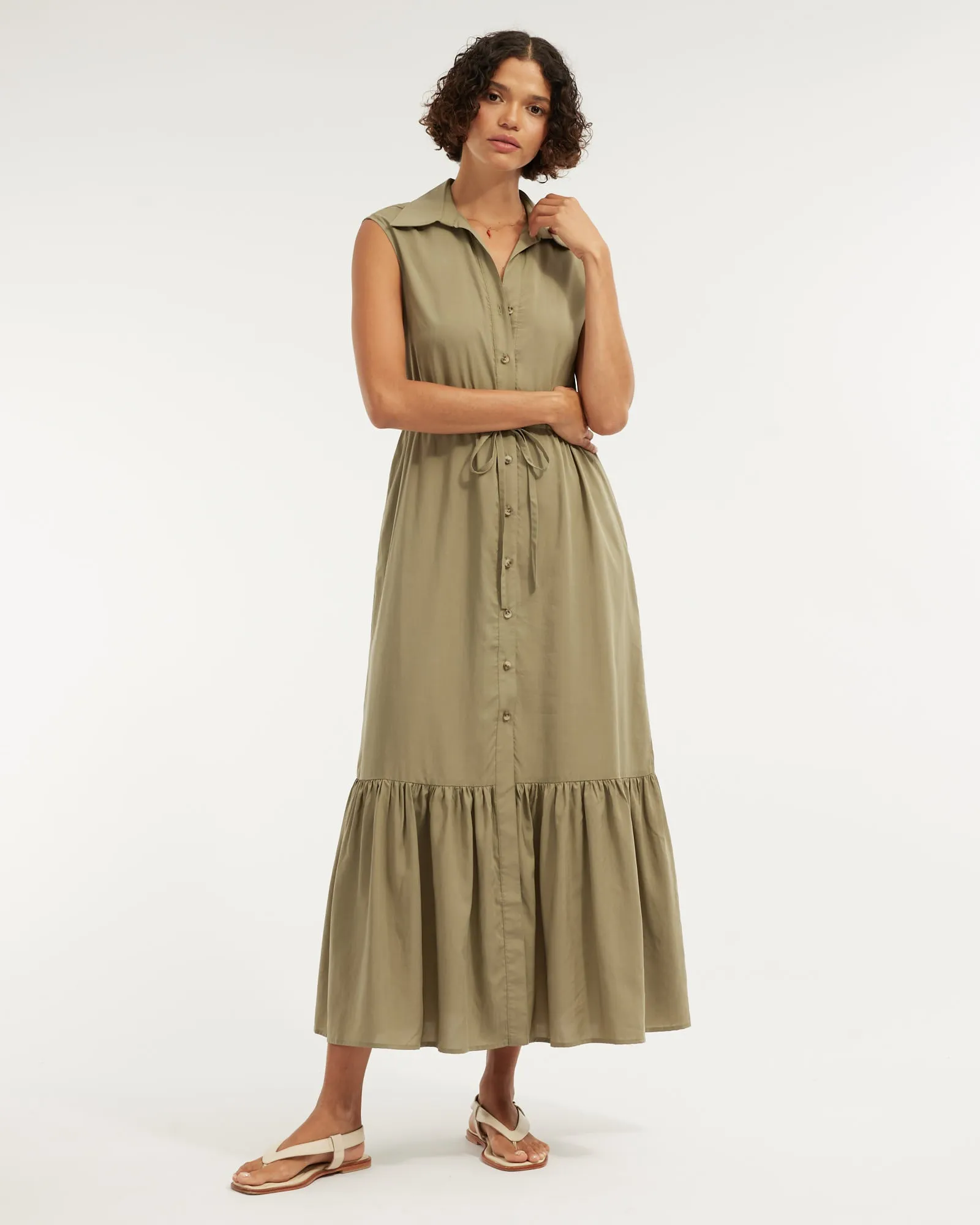 Kate Buttoned Maxi Dress - Olive