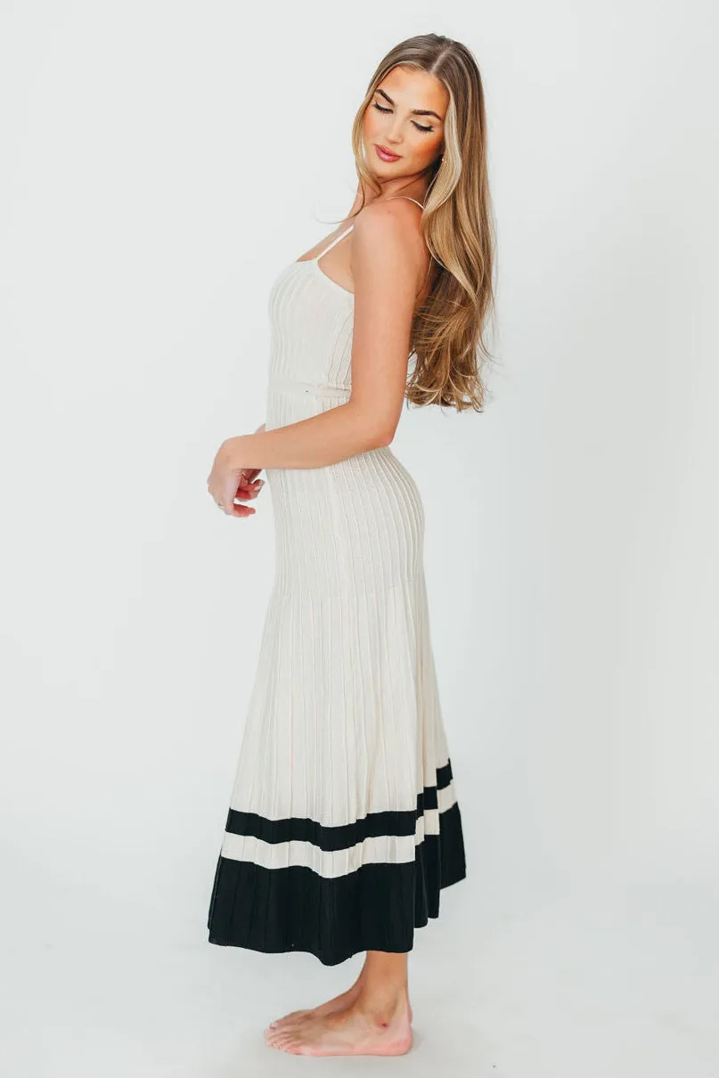 Kenzie Ribbed Dress in Ecru/Black