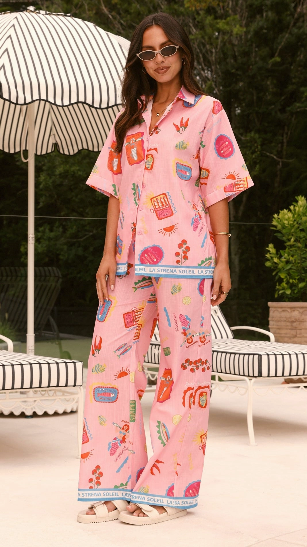 La Sirena Button Up Shirt and Pants Set - Pink Soleil