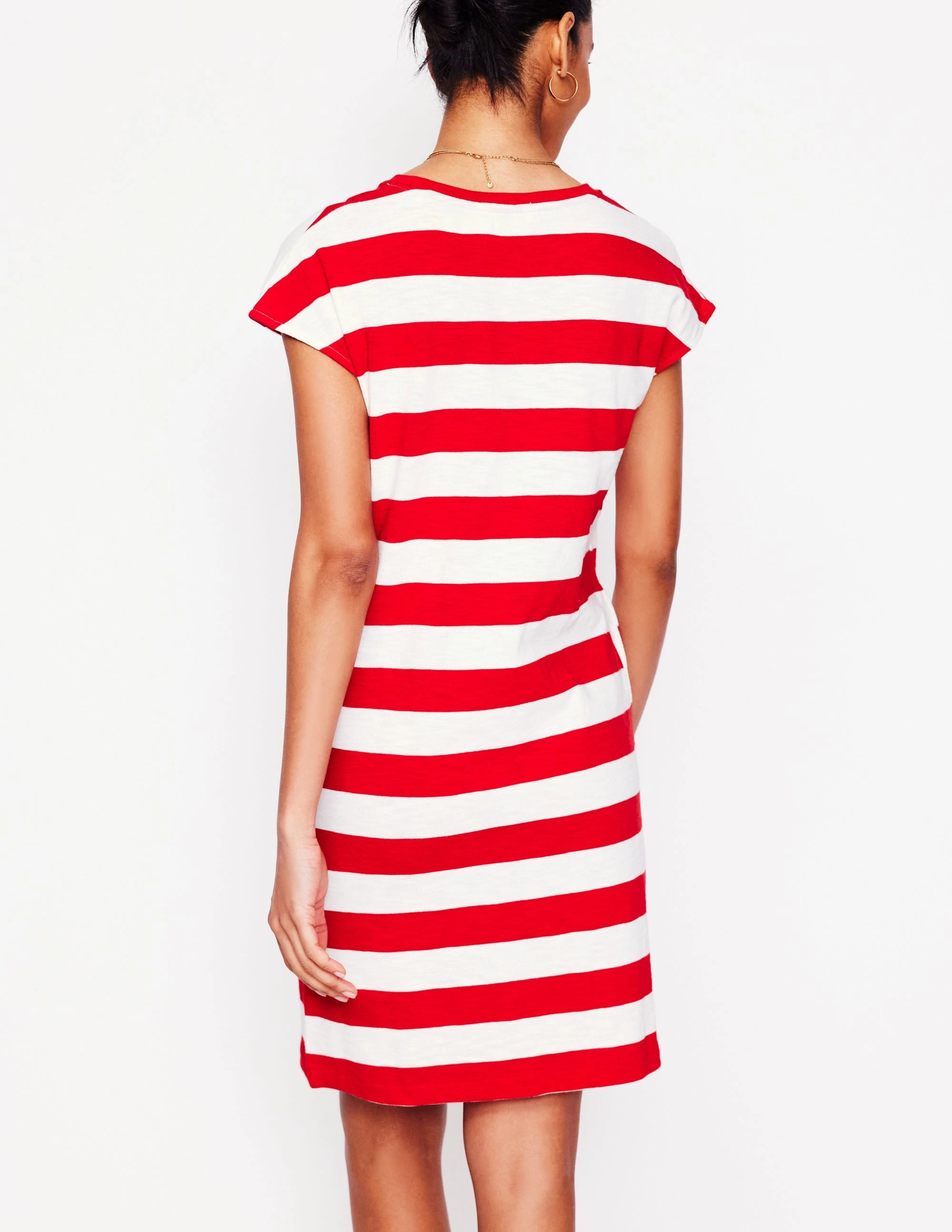 Leah Jersey T-shirt Dress-Poppy Red. White Stripe