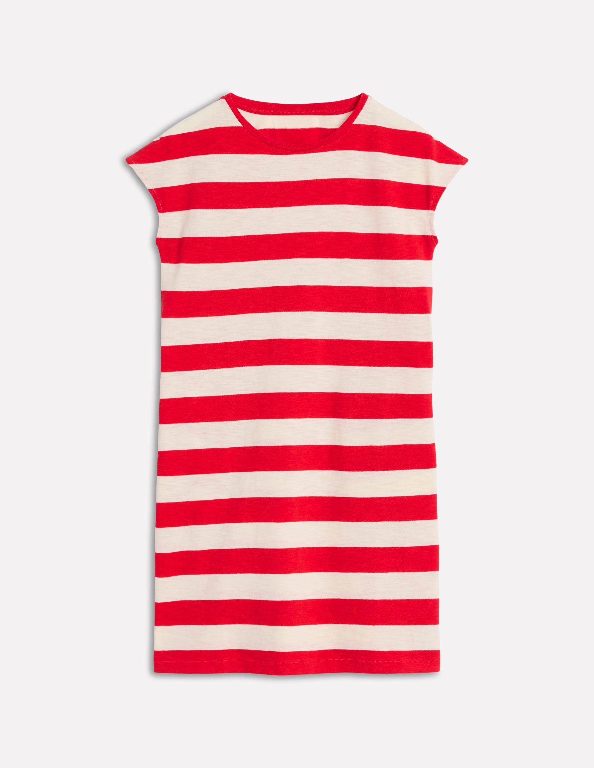 Leah Jersey T-shirt Dress-Poppy Red. White Stripe