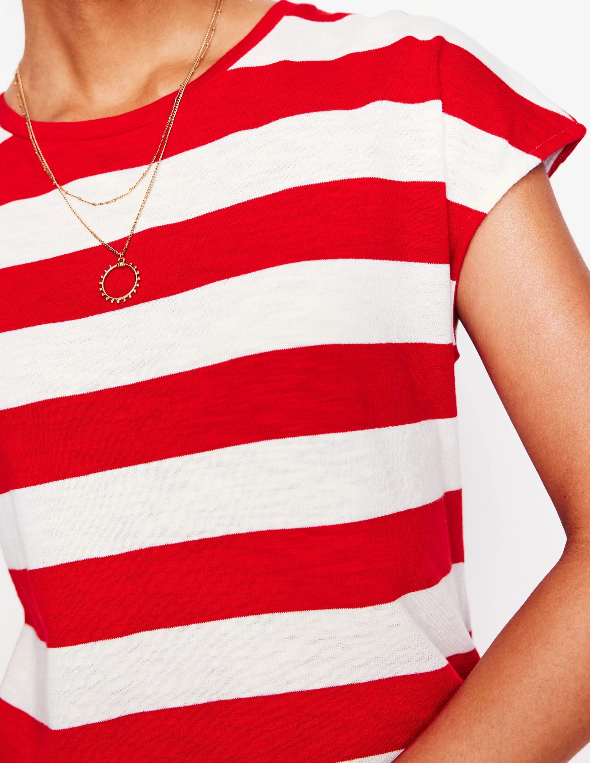 Leah Jersey T-shirt Dress-Poppy Red. White Stripe