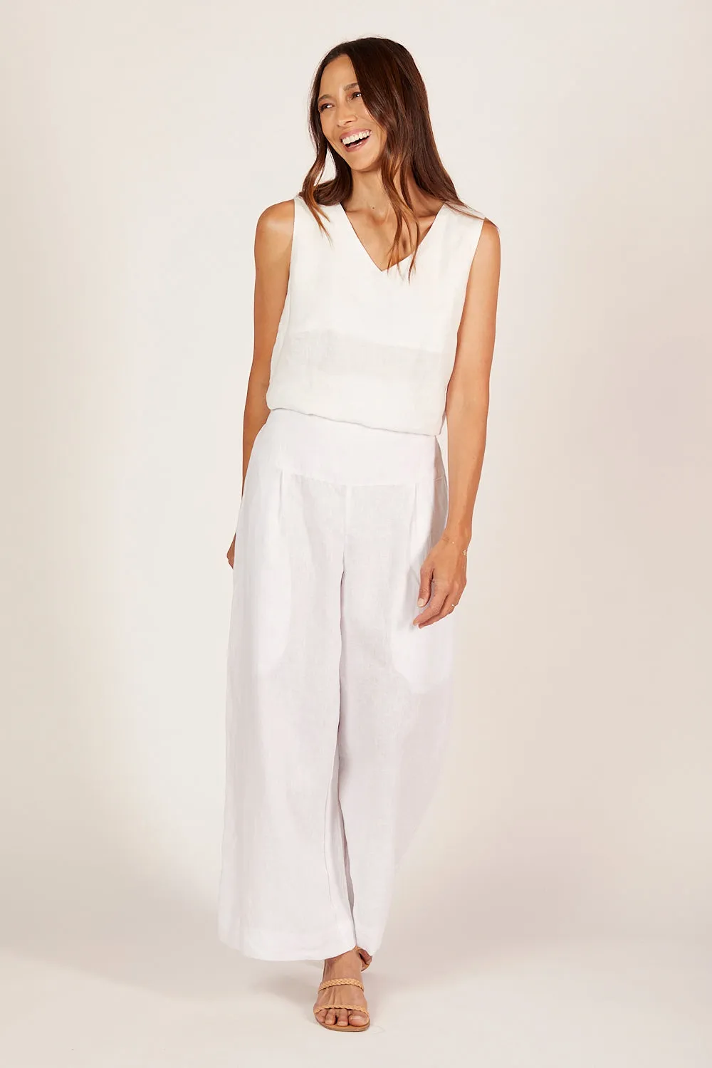 Liliana Linen Wide Leg Pant in White