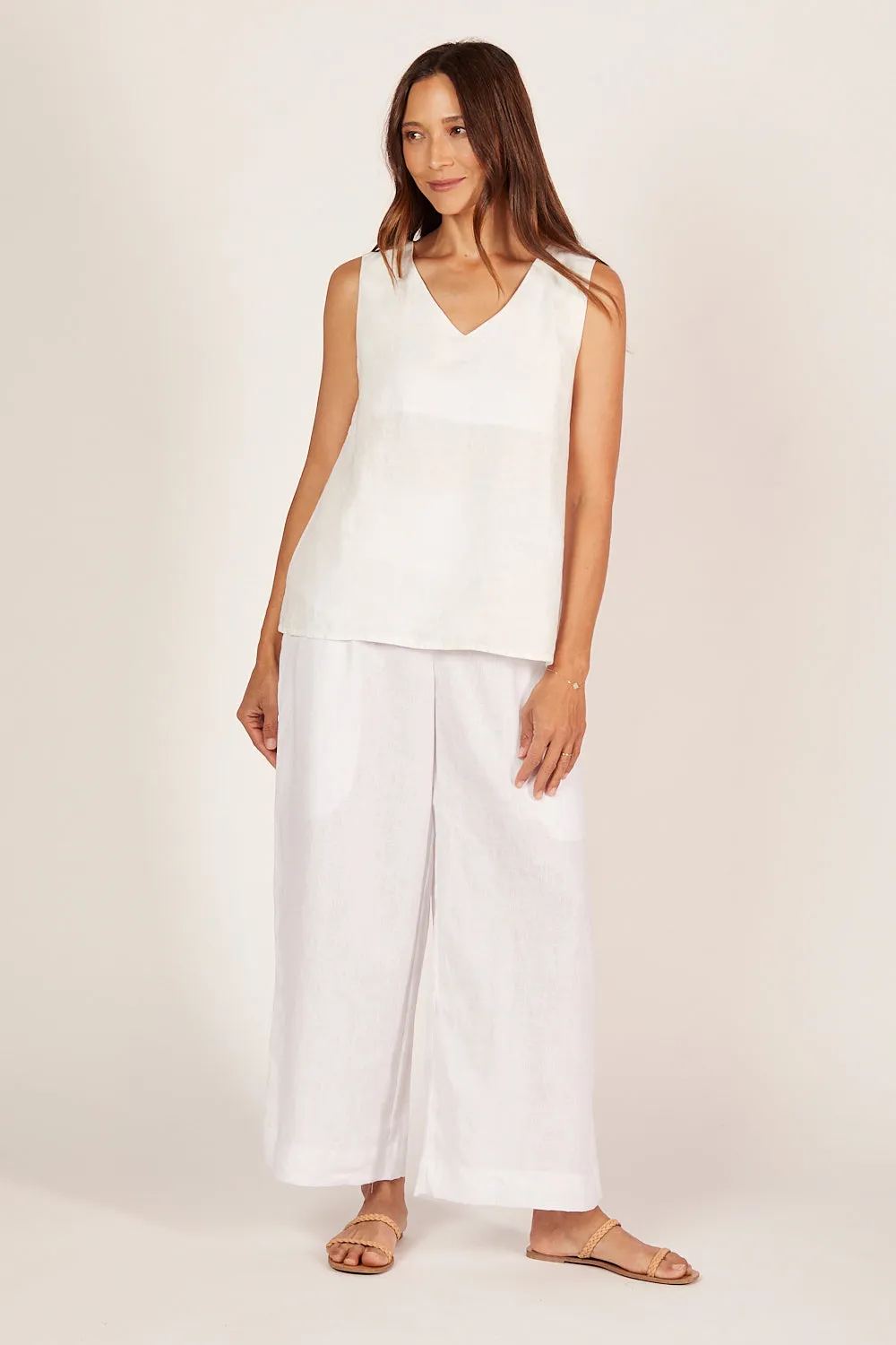 Liliana Linen Wide Leg Pant in White