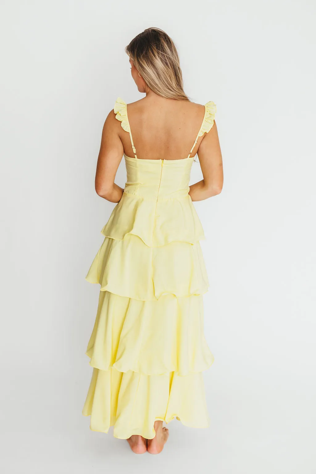 Lily Tiered Ruffle Maxi Dress in Lemon