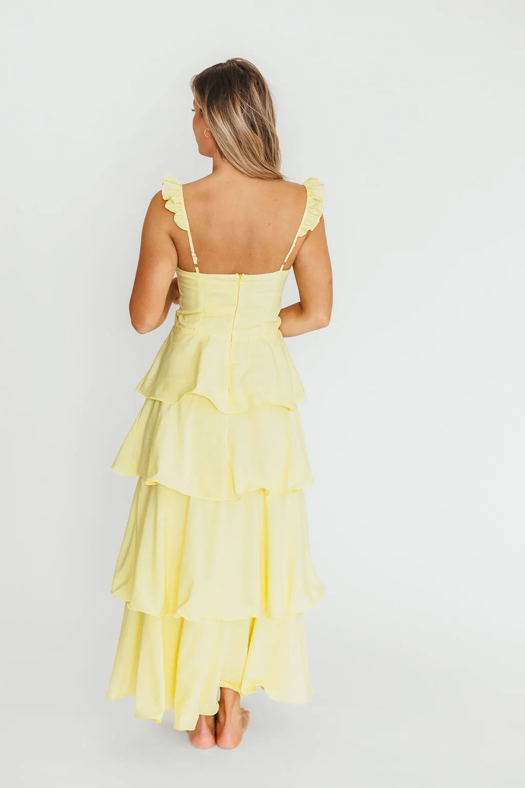 Lily Tiered Ruffle Maxi Dress in Lemon