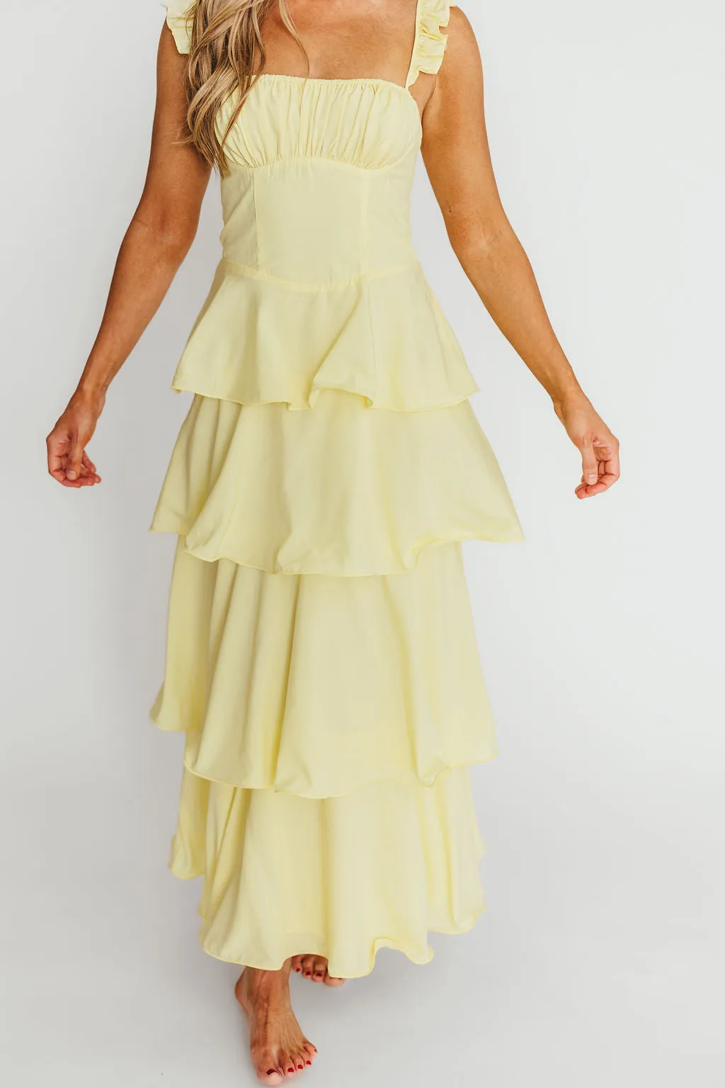 Lily Tiered Ruffle Maxi Dress in Lemon