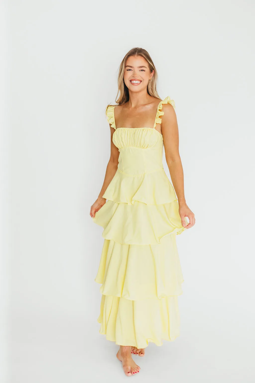Lily Tiered Ruffle Maxi Dress in Lemon