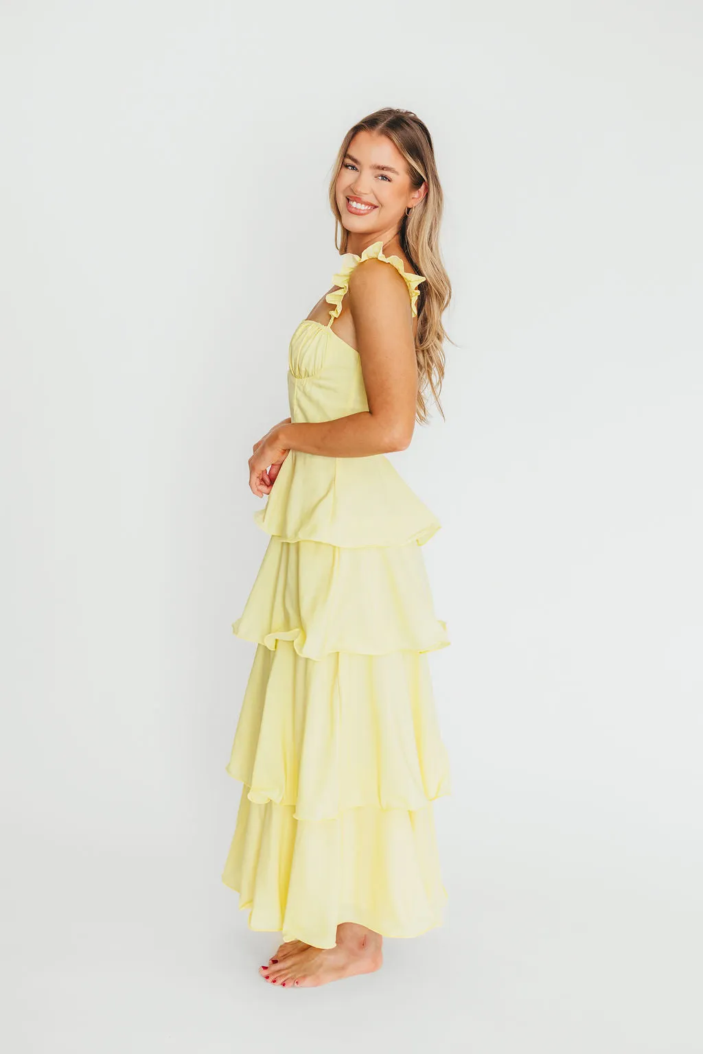Lily Tiered Ruffle Maxi Dress in Lemon