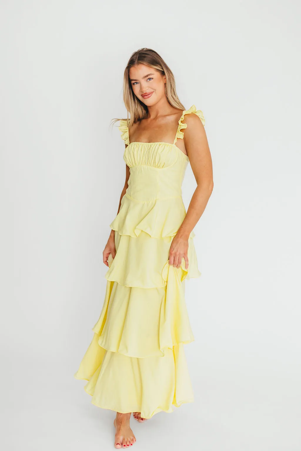 Lily Tiered Ruffle Maxi Dress in Lemon