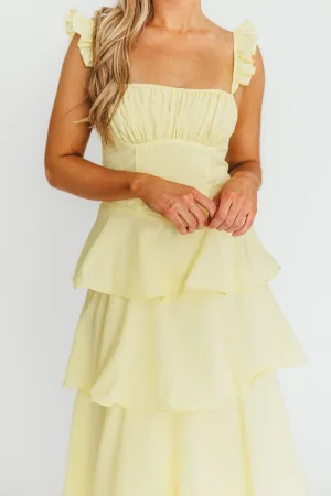 Lily Tiered Ruffle Maxi Dress in Lemon