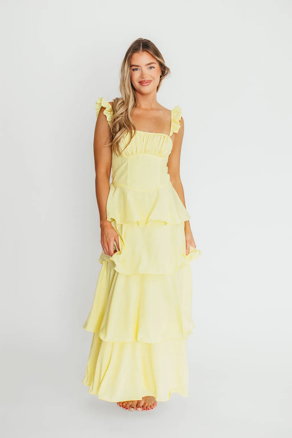 Lily Tiered Ruffle Maxi Dress in Lemon