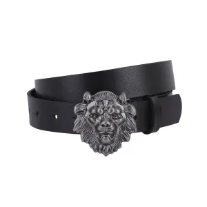 Lion Head Buckle Leather Belt