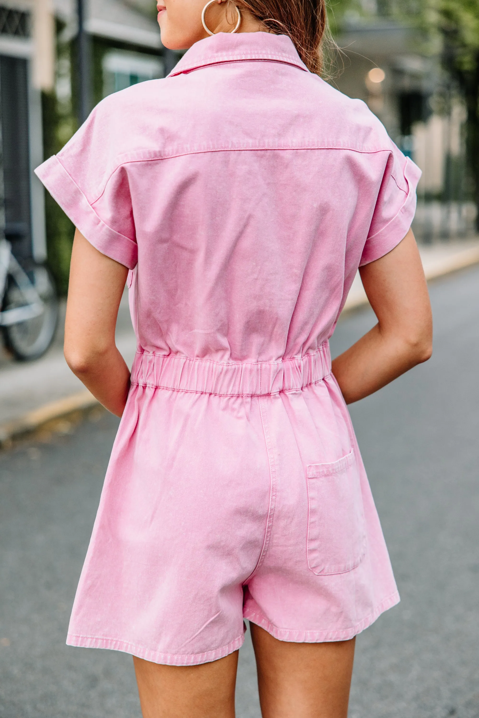 Live In The Moment Pink Denim Romper