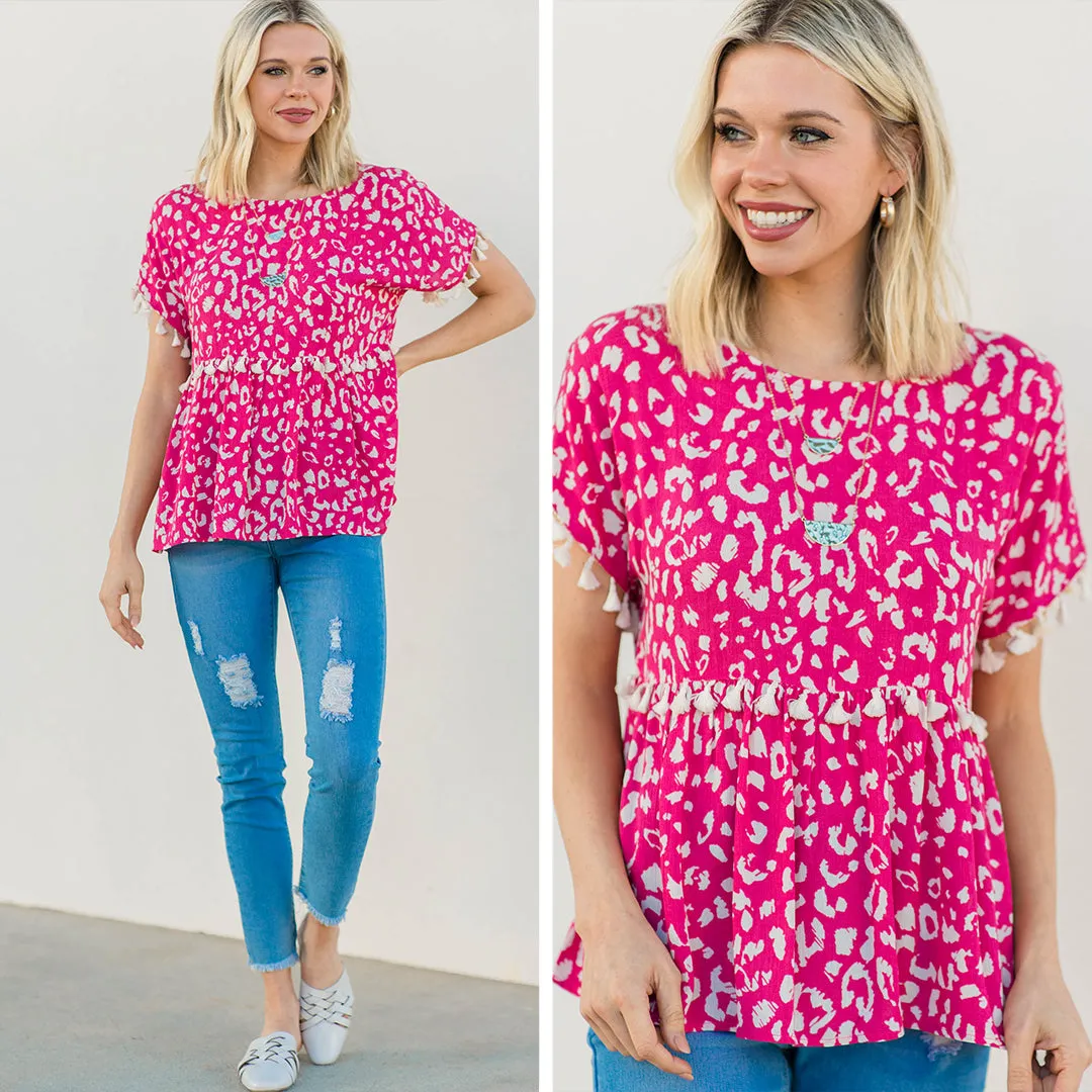 Live Your Life Hot Pink Leopard Tassel Top