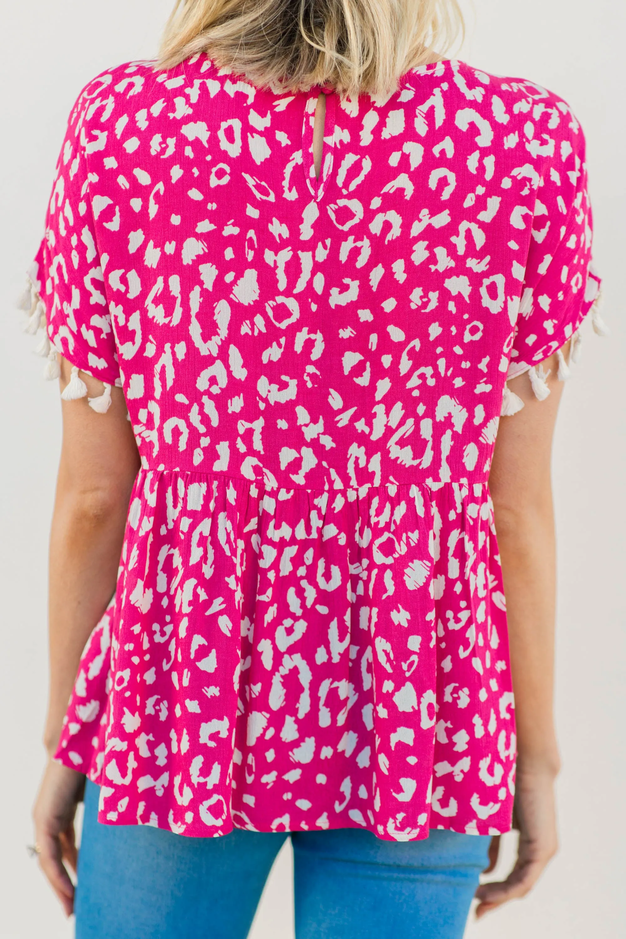 Live Your Life Hot Pink Leopard Tassel Top