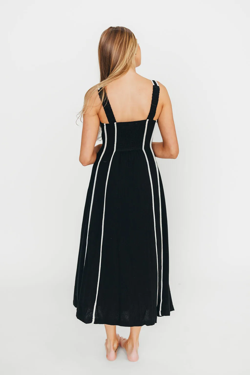 Liza Linen-Blend Midi Dress in Black