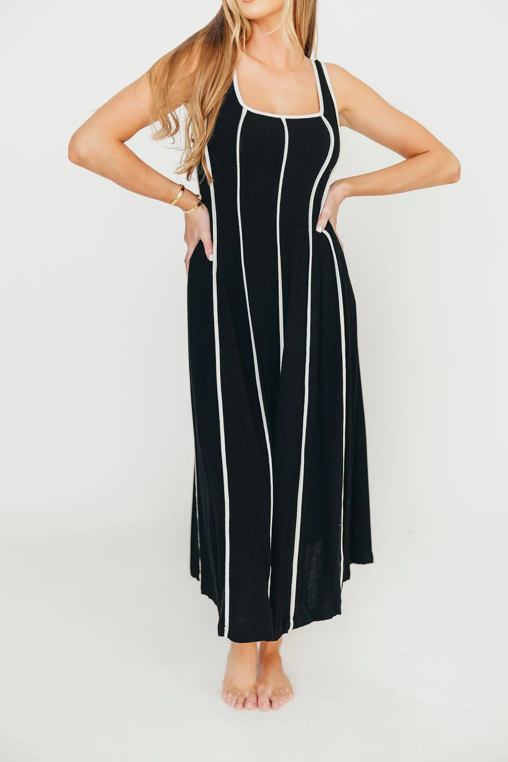 Liza Linen-Blend Midi Dress in Black