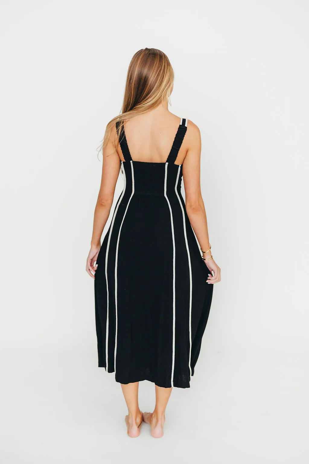 Liza Linen-Blend Midi Dress in Black