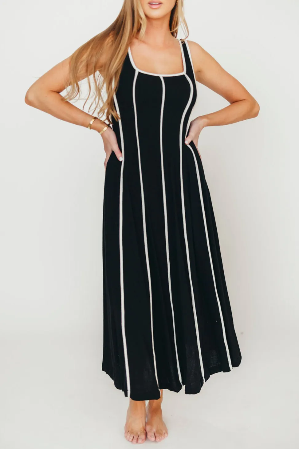 Liza Linen-Blend Midi Dress in Black
