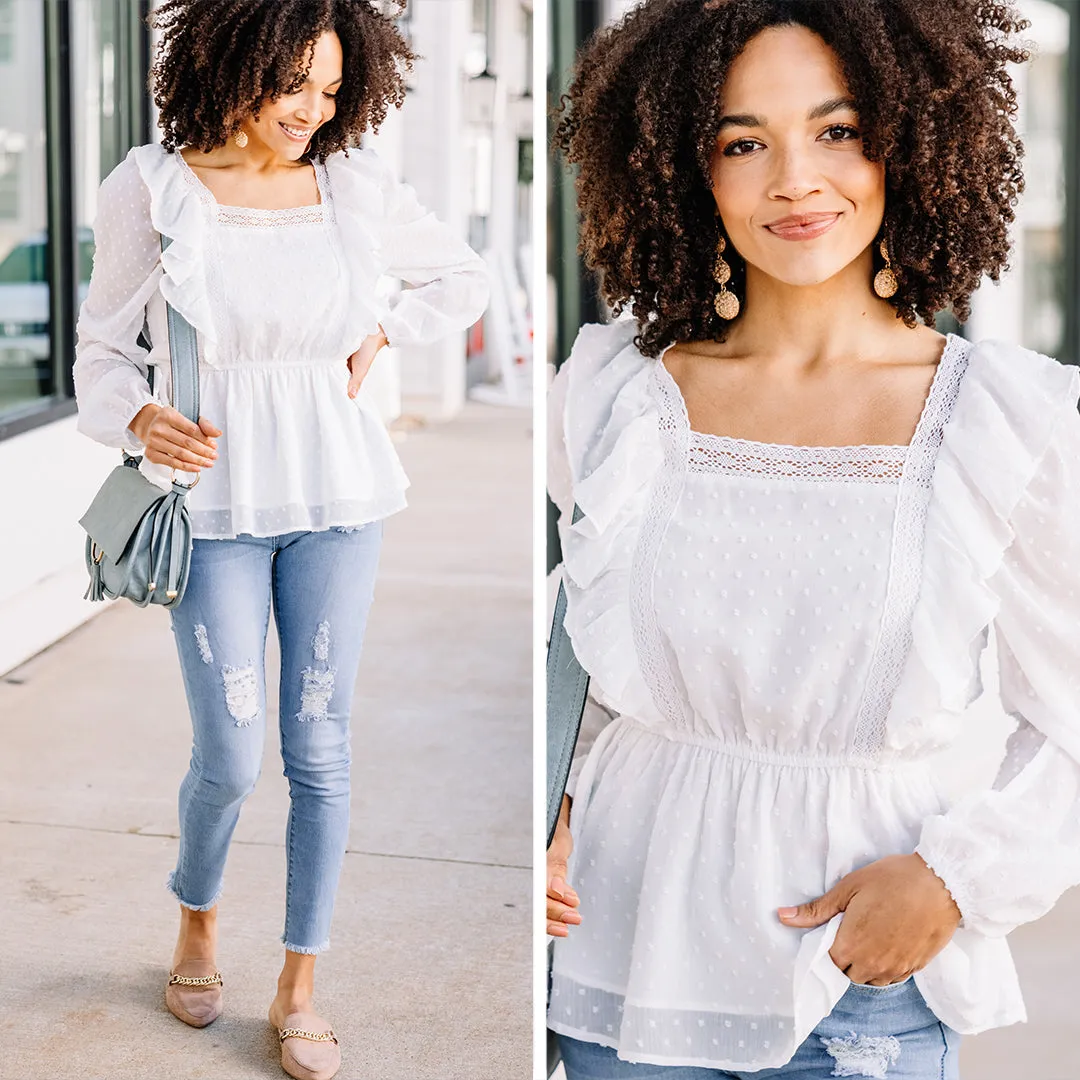Look Closely Ivory White Swiss Dot Blouse