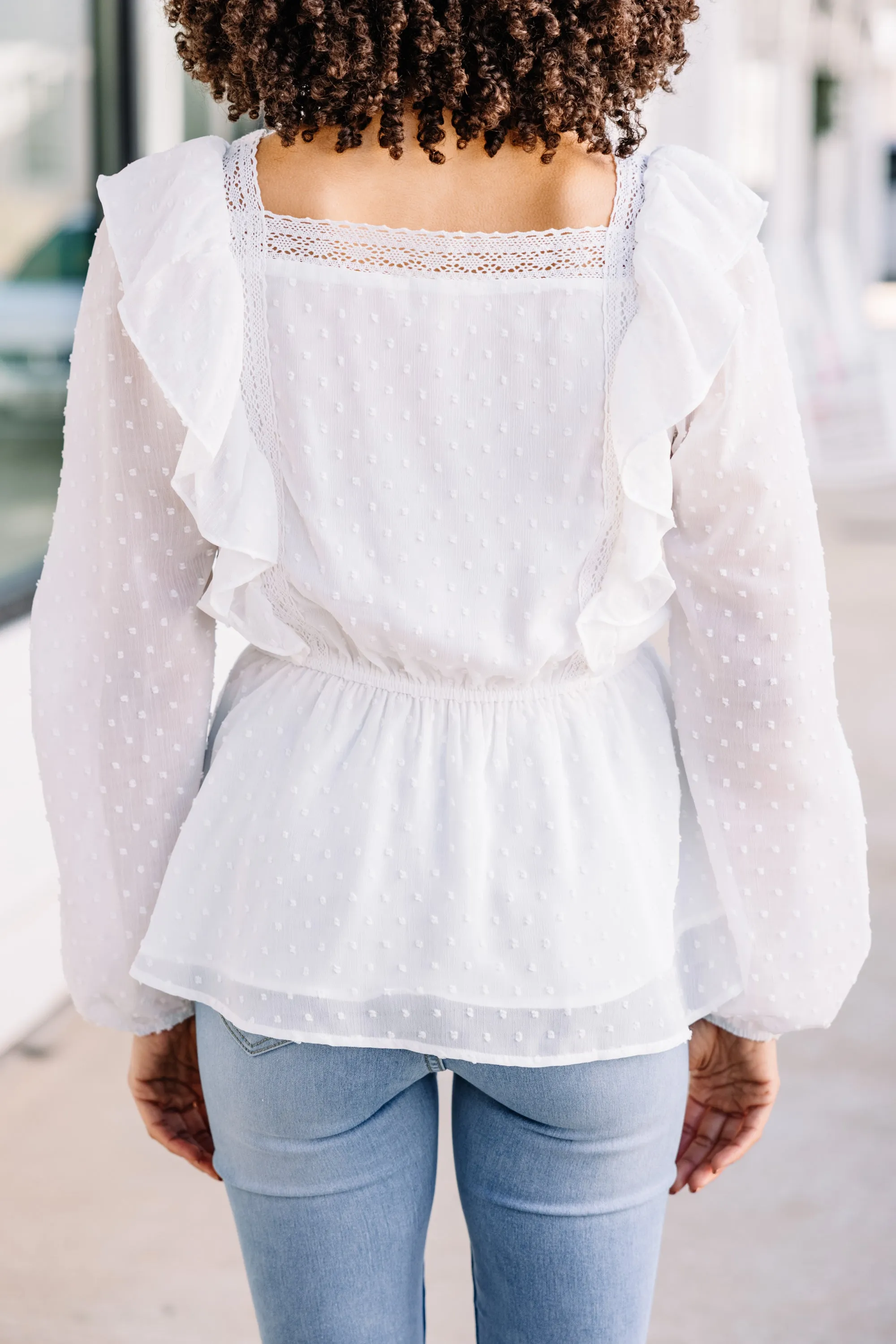 Look Closely Ivory White Swiss Dot Blouse