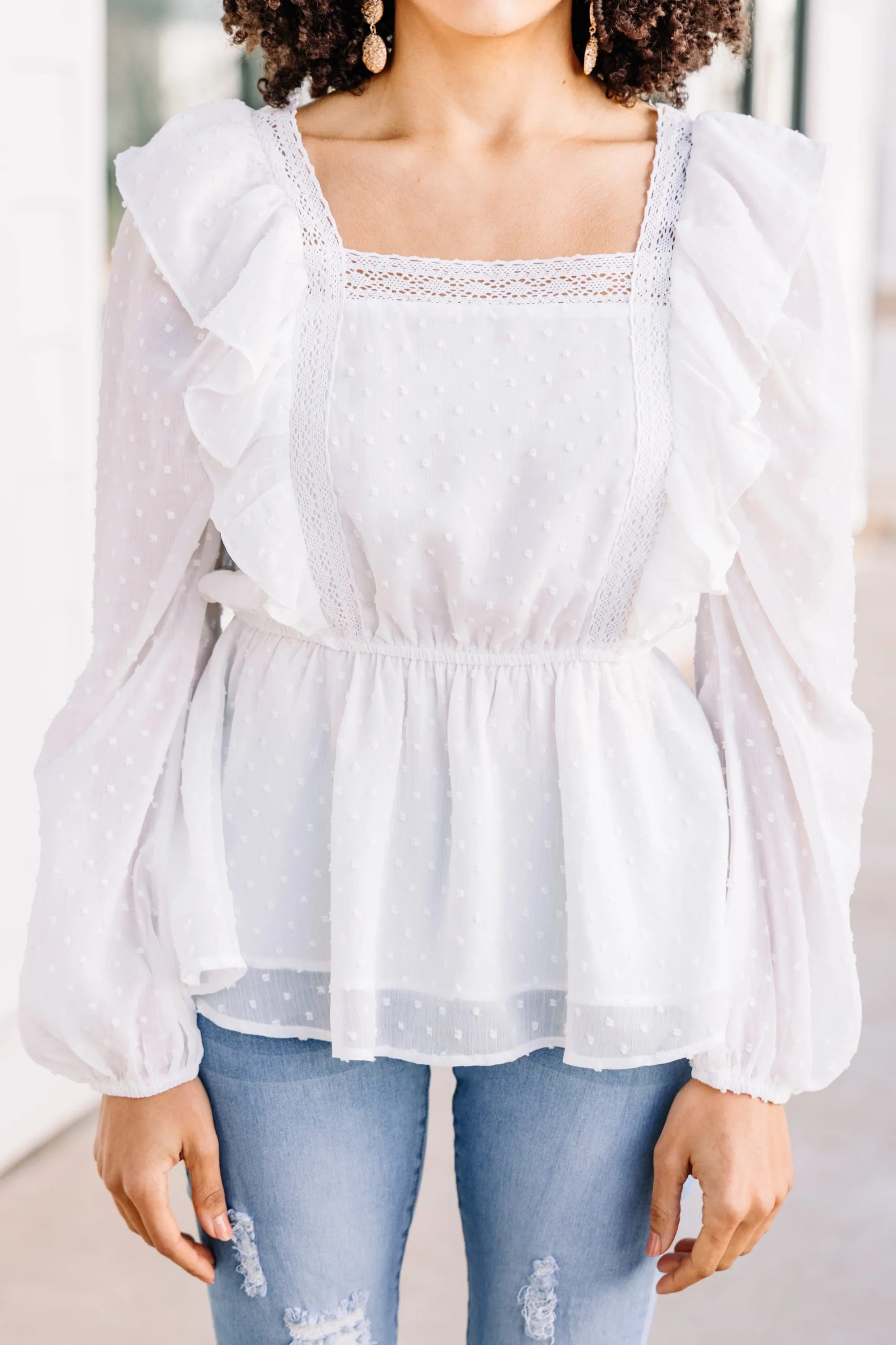 Look Closely Ivory White Swiss Dot Blouse