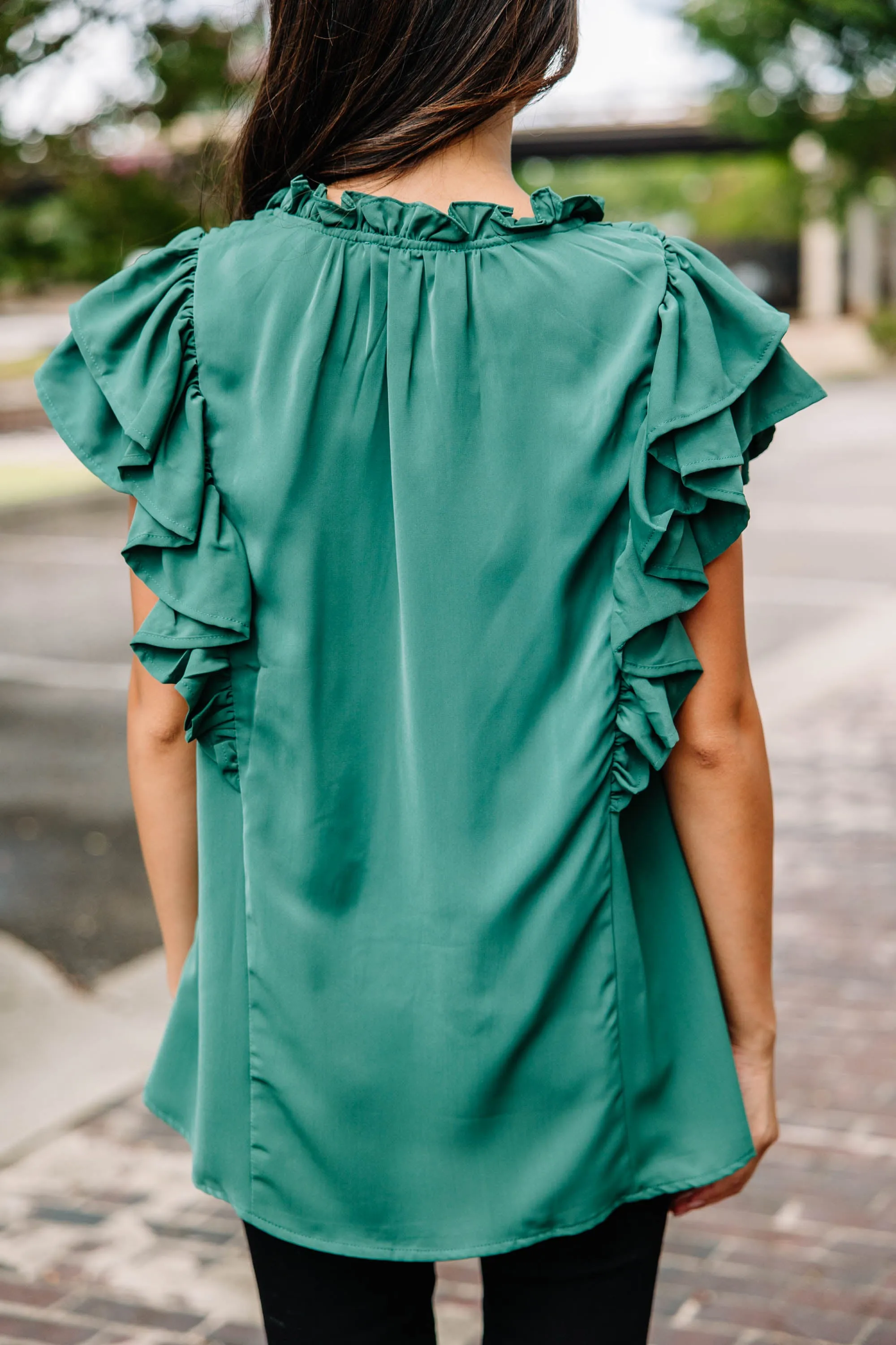 Look This Way Pine Green Ruffled Blouse