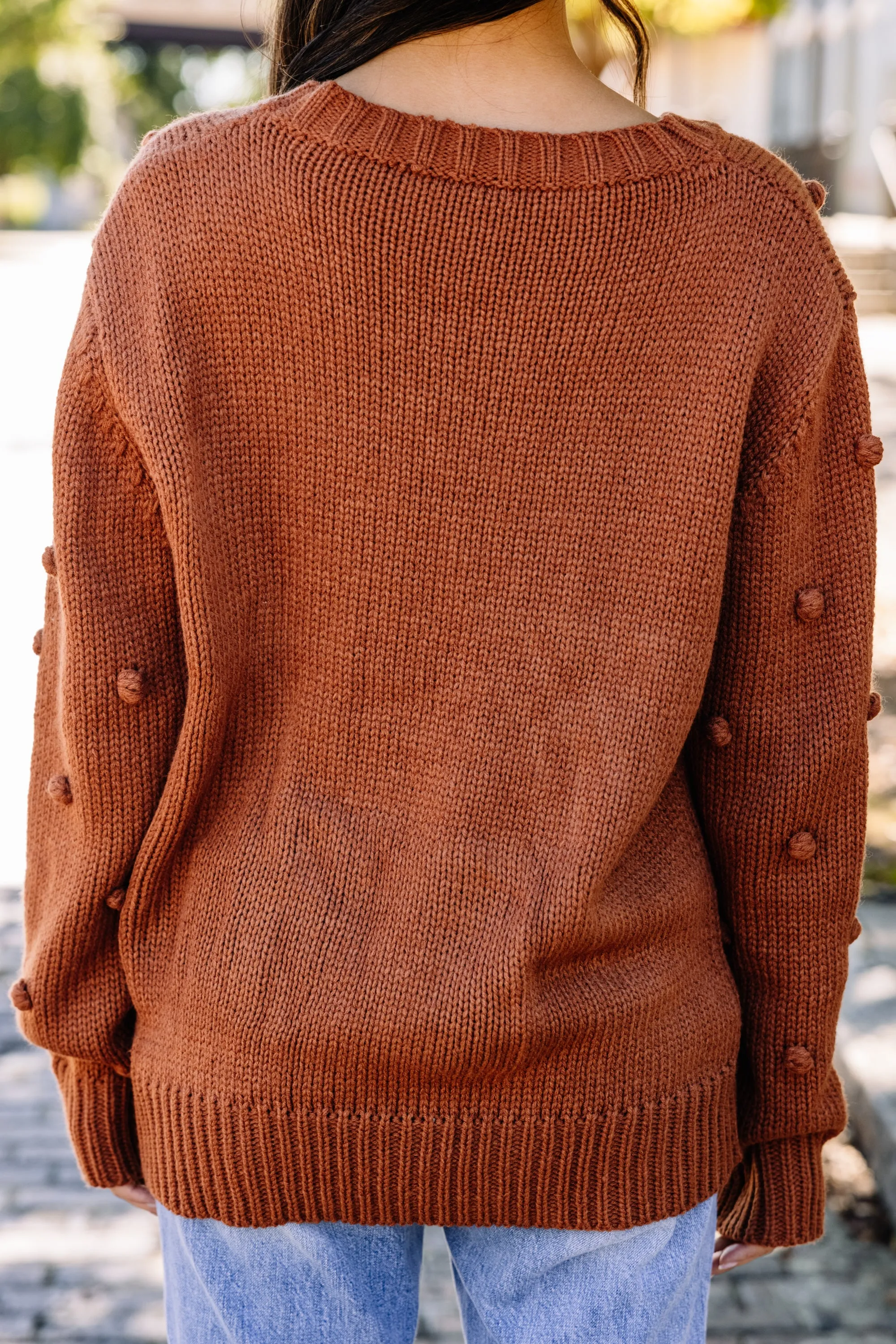 Looking Forward Rust Orange Pompom Sweater