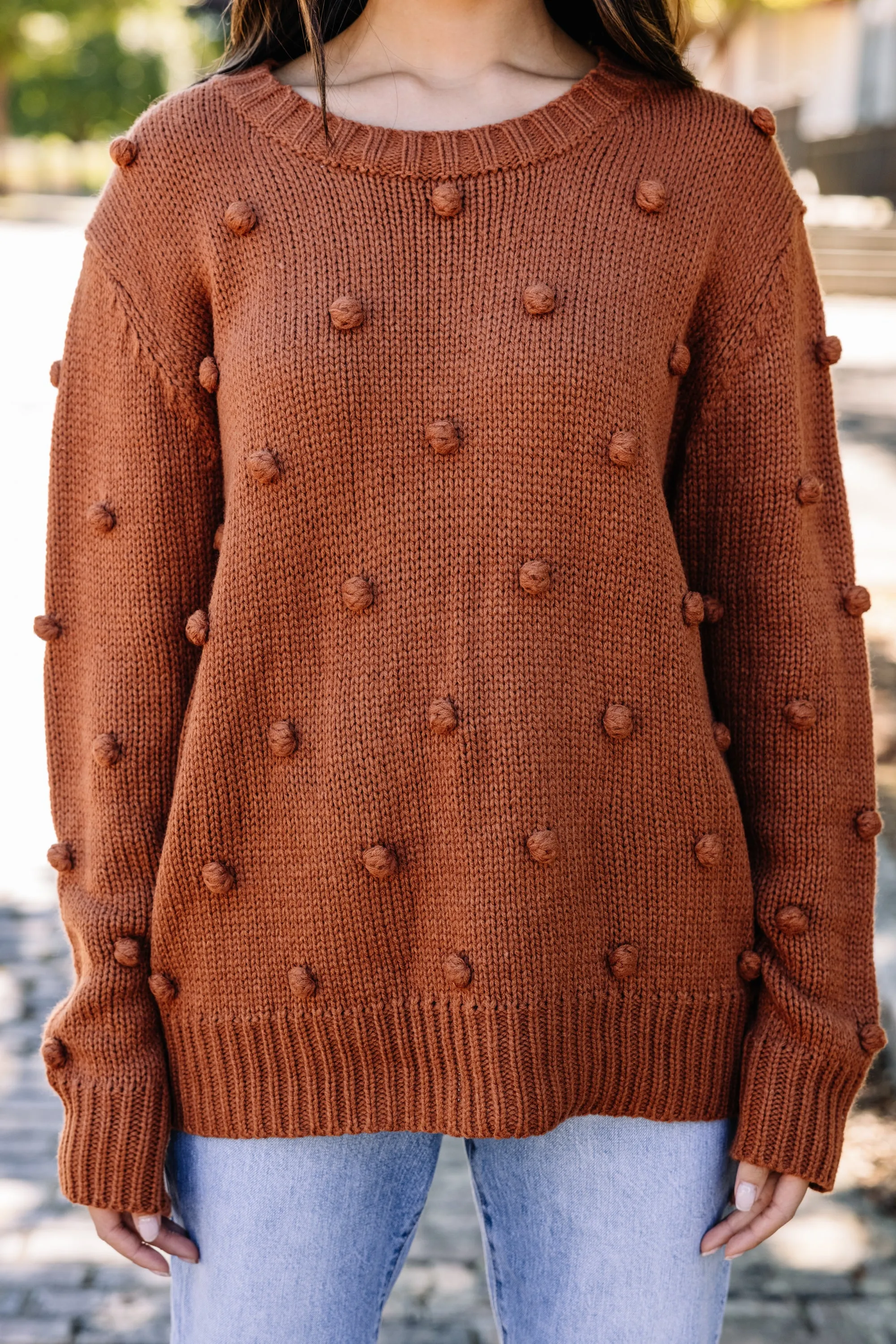 Looking Forward Rust Orange Pompom Sweater
