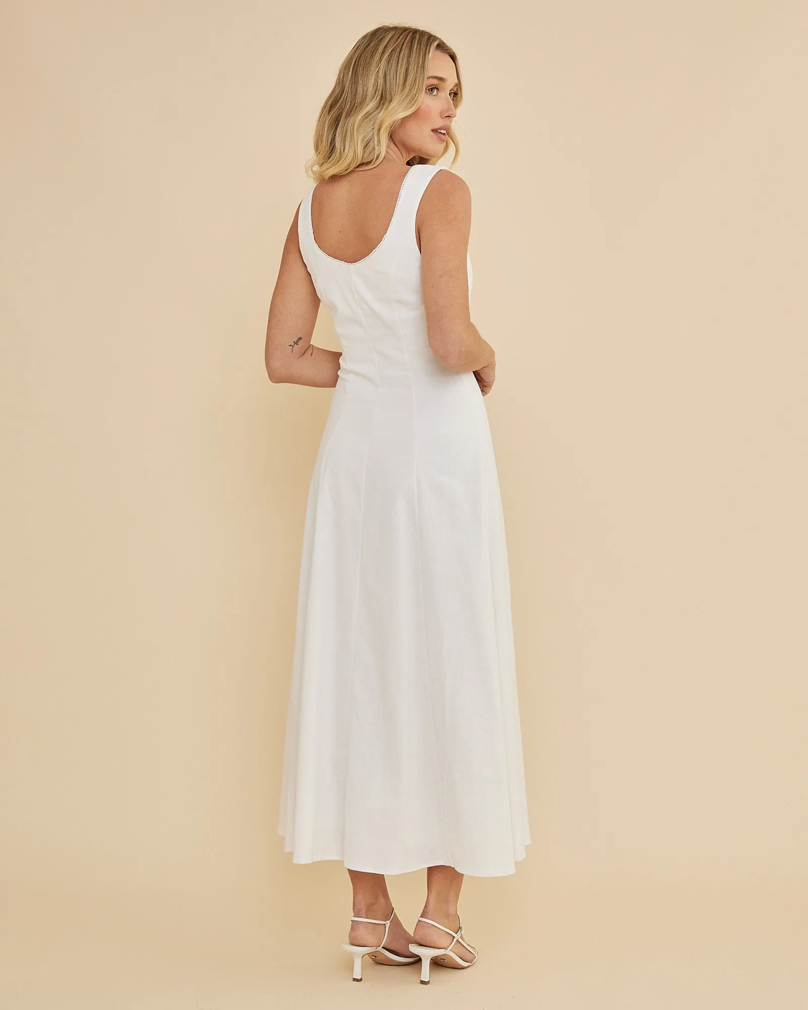 Lucie Buttoned Midi Dress - White