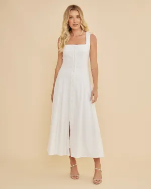 Lucie Buttoned Midi Dress - White