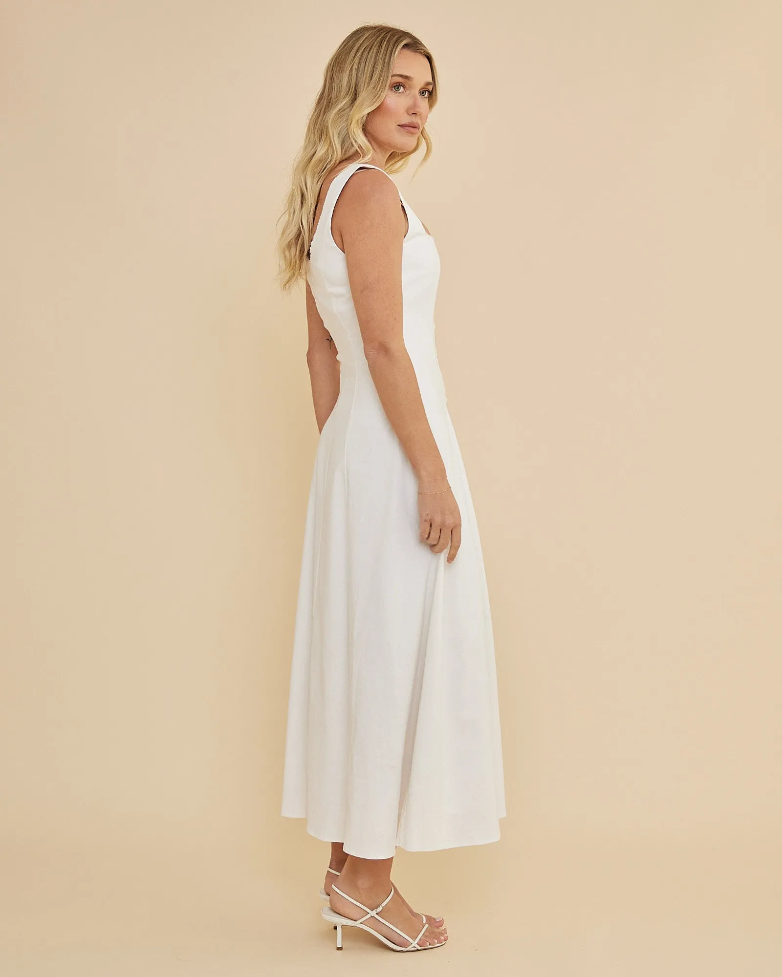 Lucie Buttoned Midi Dress - White