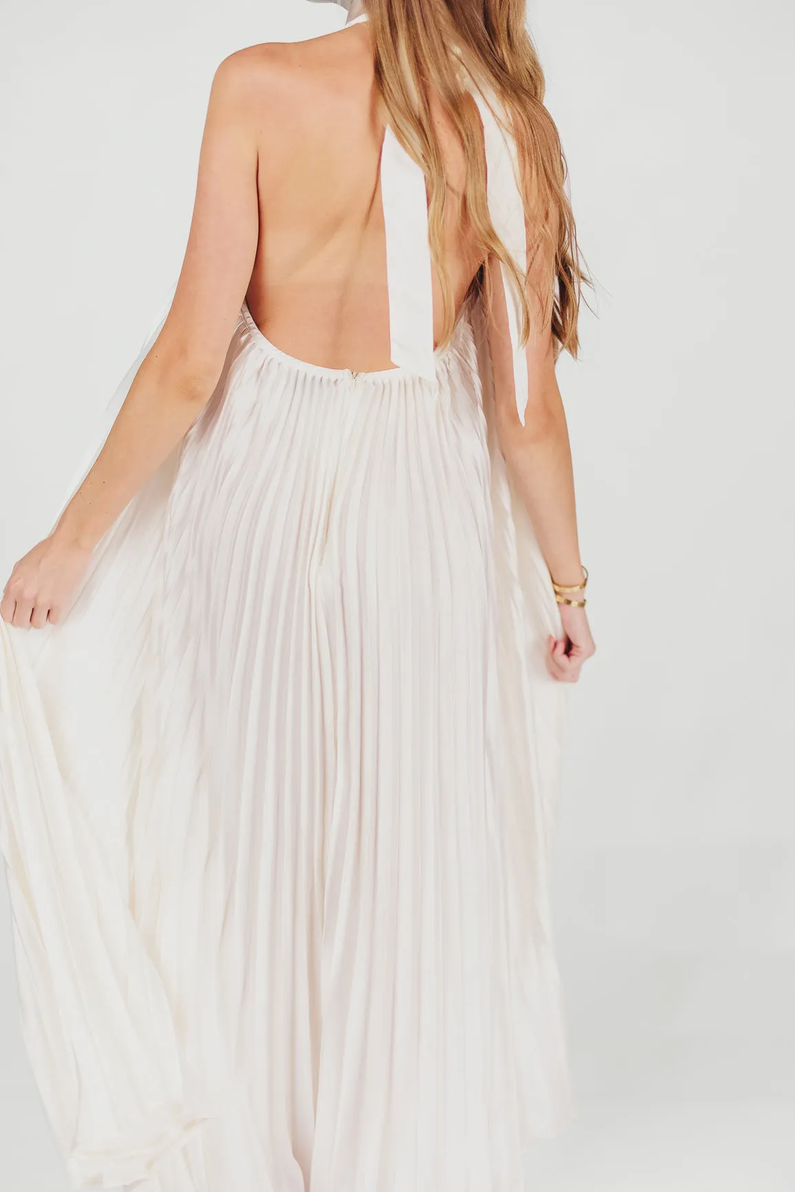Maren Pleated Halter Maxi Dress in Cream - Bump Friendly