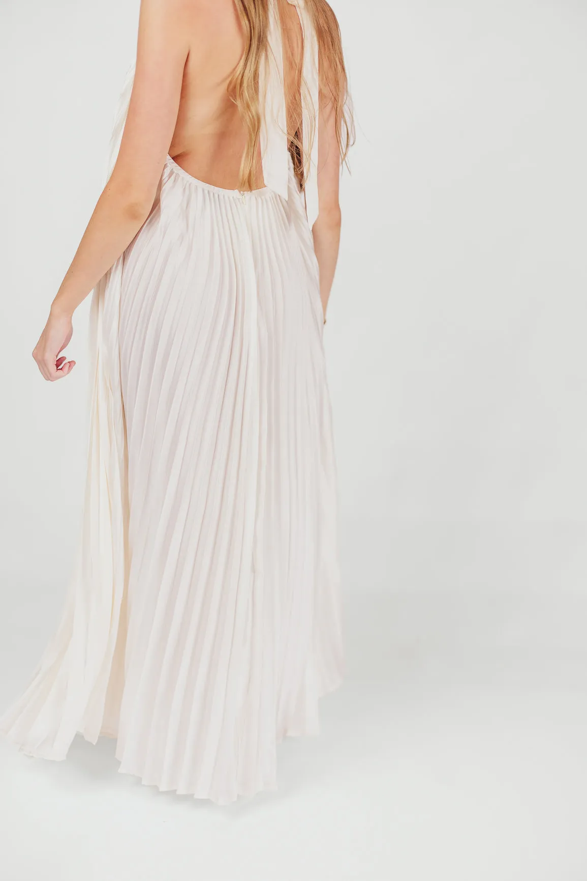 Maren Pleated Halter Maxi Dress in Cream - Bump Friendly