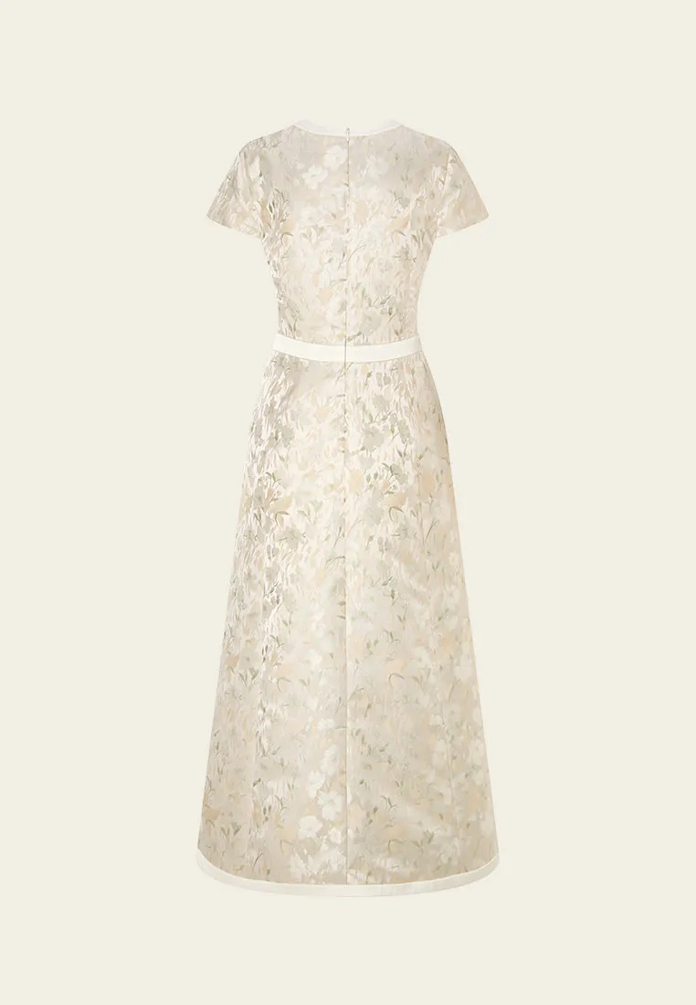 Maxi-length Floral Jacquard Pocket Dress