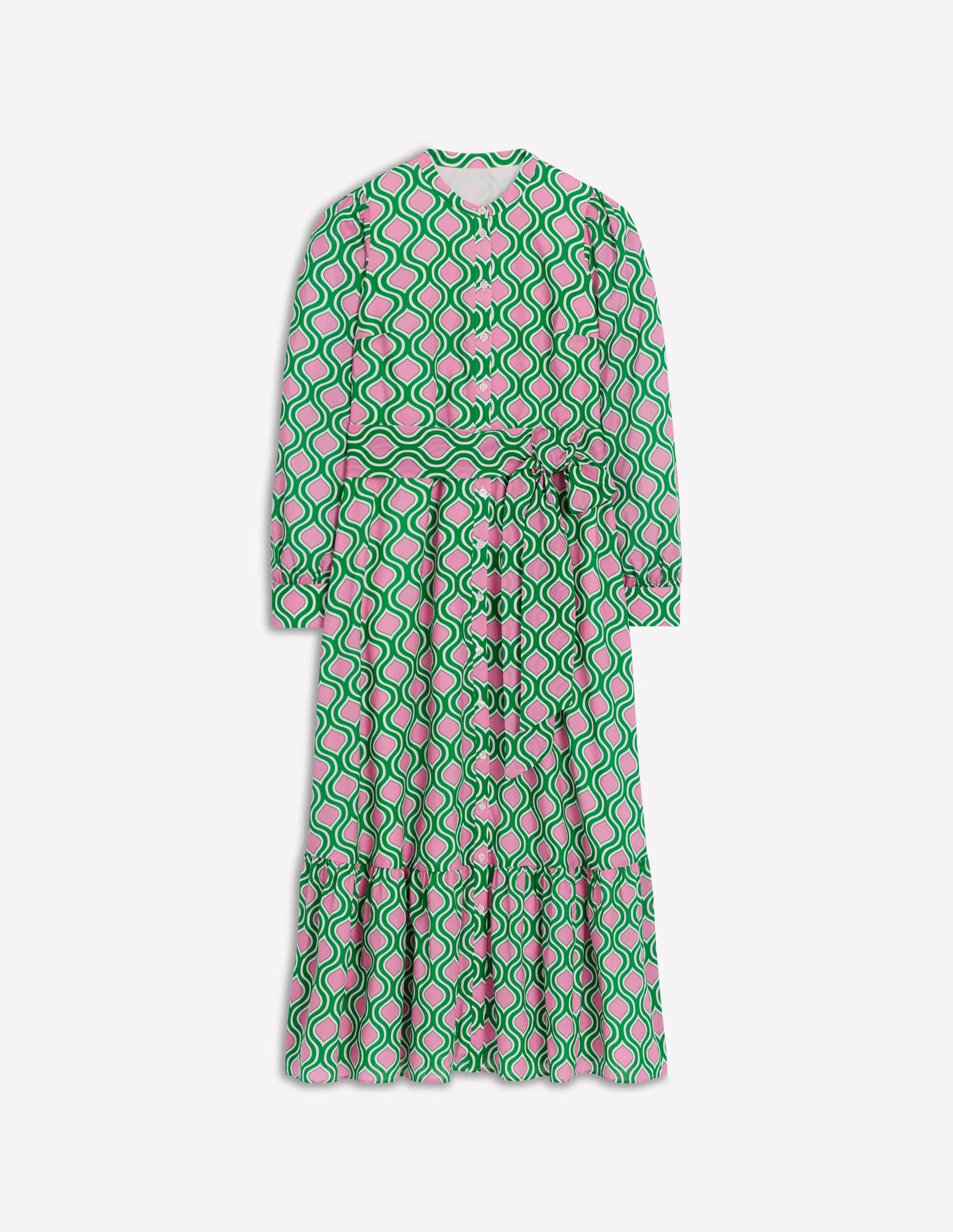 Mia Tiered Shirt Dress-Rich Emerald. Geo Trellis