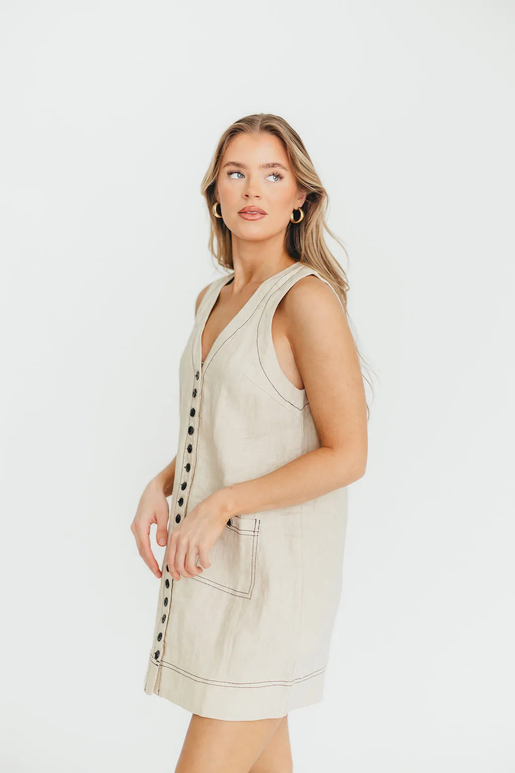 Milano 100% Linen Mini Dress in Linen