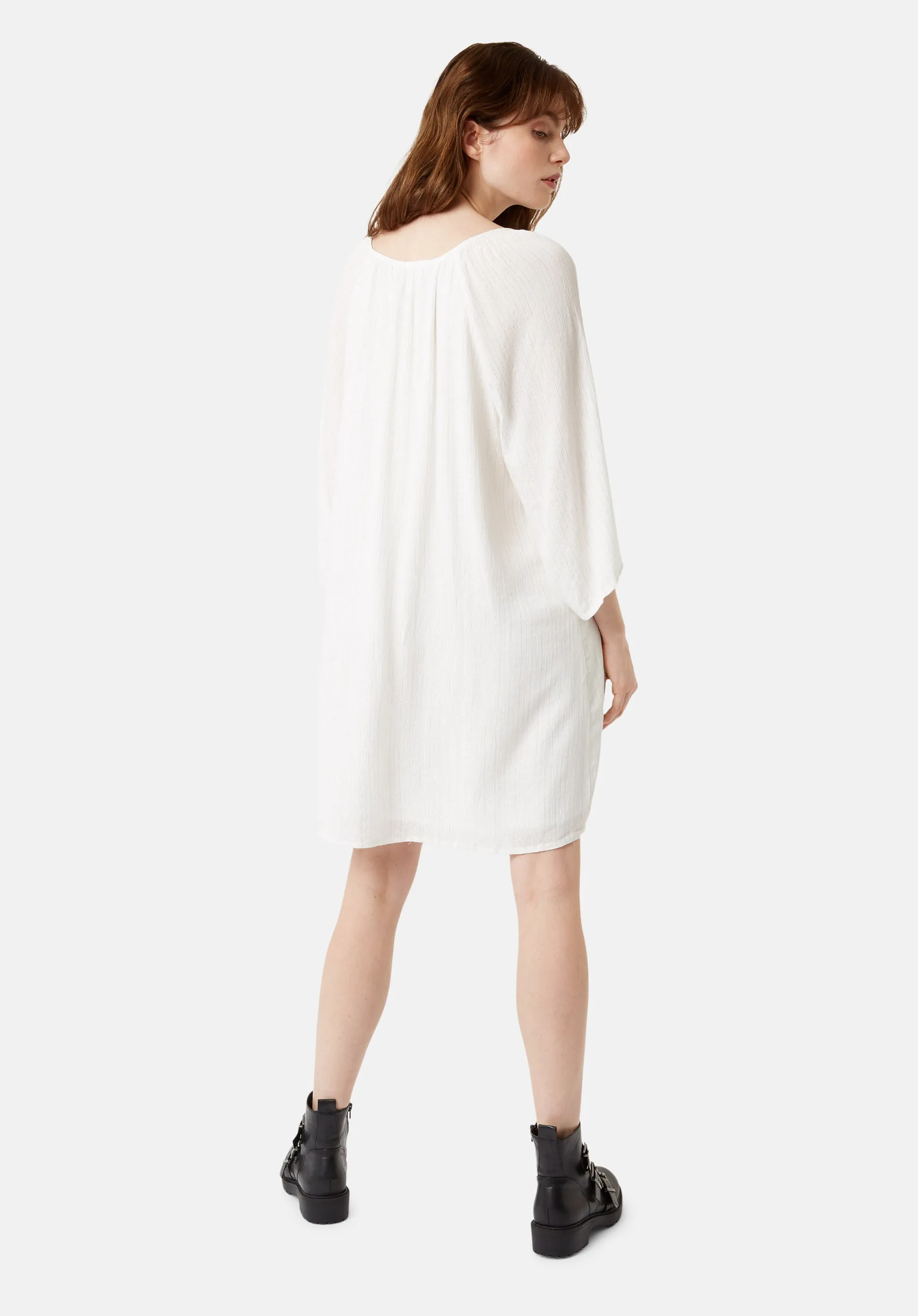 Moments Metallic Stripe Mini Dress in White