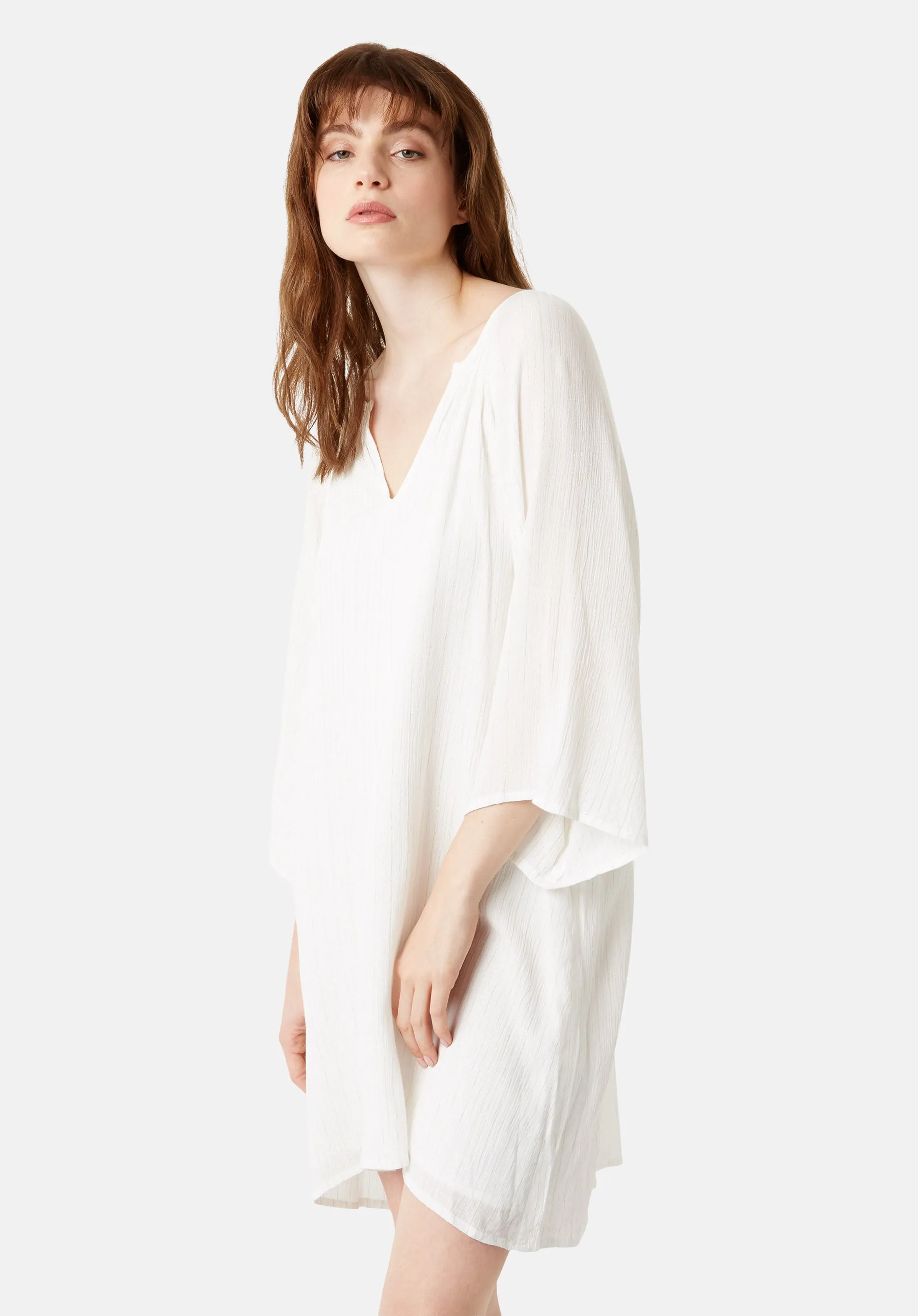 Moments Metallic Stripe Mini Dress in White
