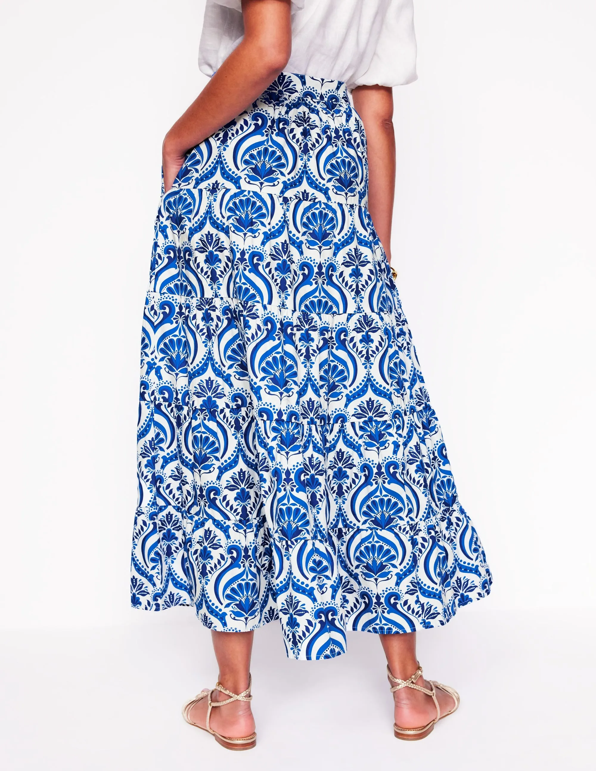 Nadia Poplin Maxi Skirt-Blue. Ornamental Floral